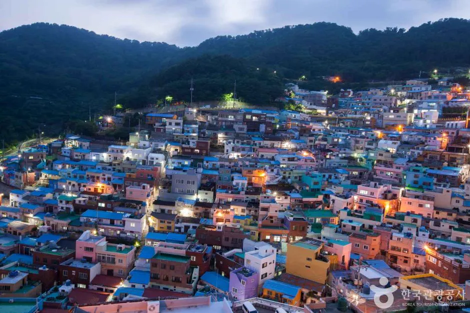 Colourful stepped homes on Gamcheon Culture Village hillside