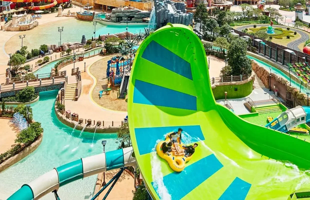 Outdoor slides and lazy river at Shinhwa Water Park