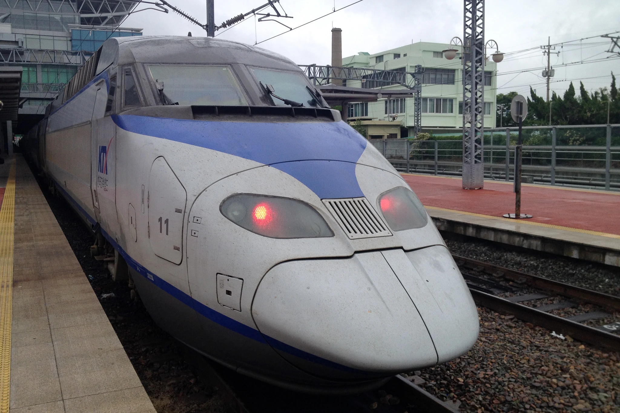 KTX-I train standing at Busan Station, the platform travellers need to reach on time for an early departure