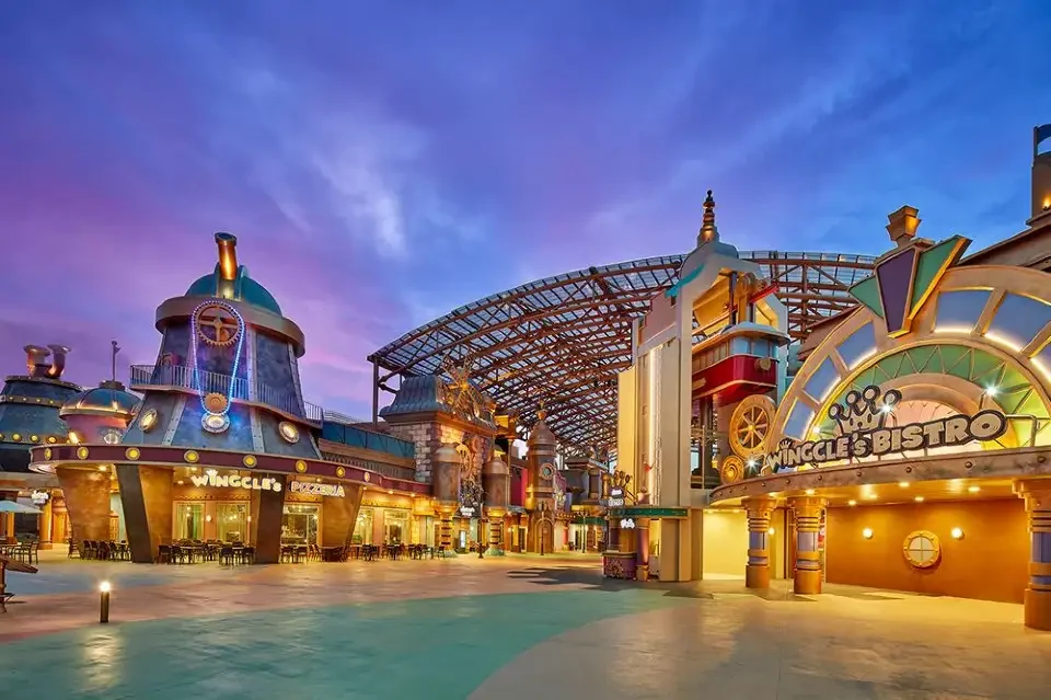 Indoor dining and attraction area at Shinhwa Theme Park