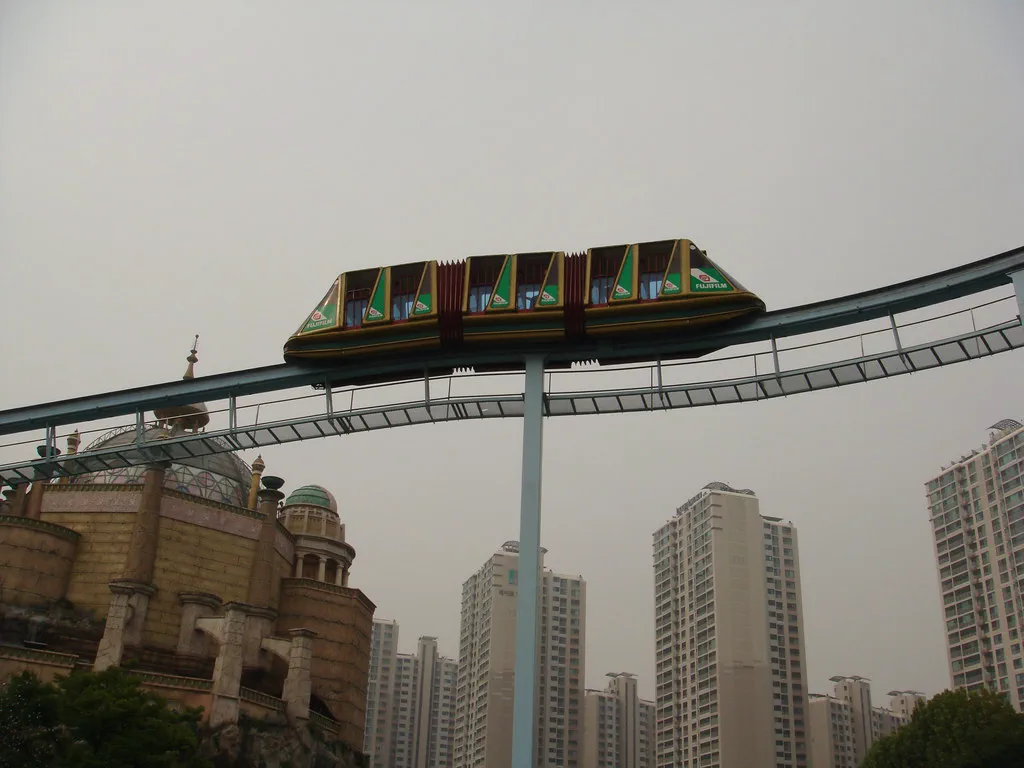 Lotte World Adventure monorail crossing above the park in Jamsil.