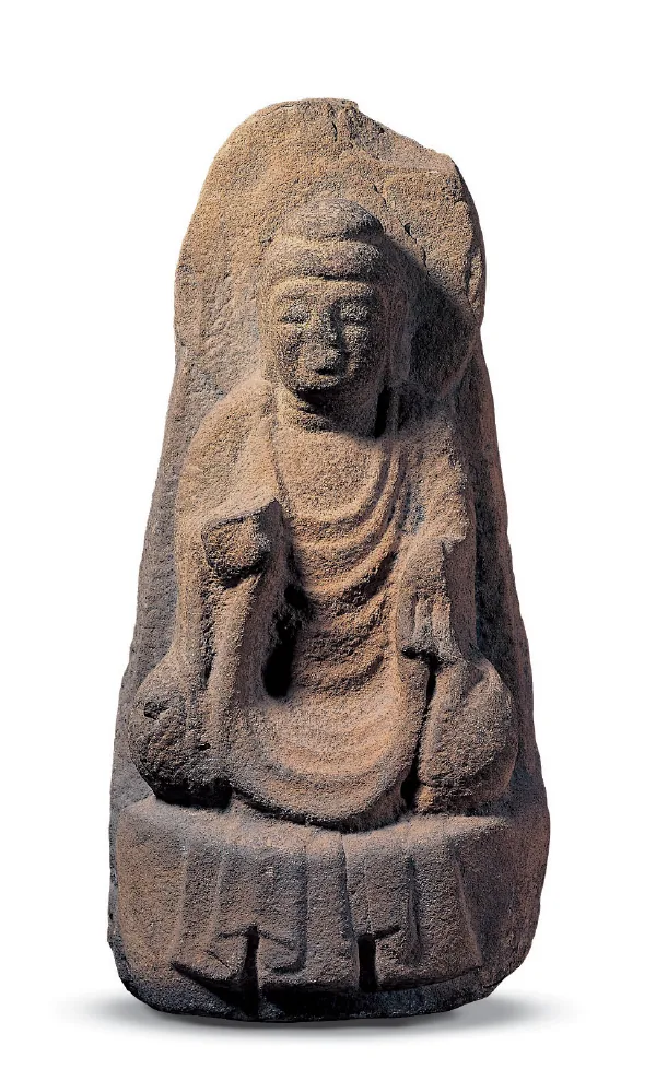 A standing stone bodhisattva from the Gyeongju area displayed at the museum