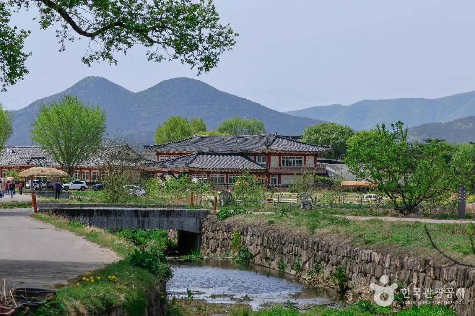 Hanok roof and wooden details at Yangdong Village