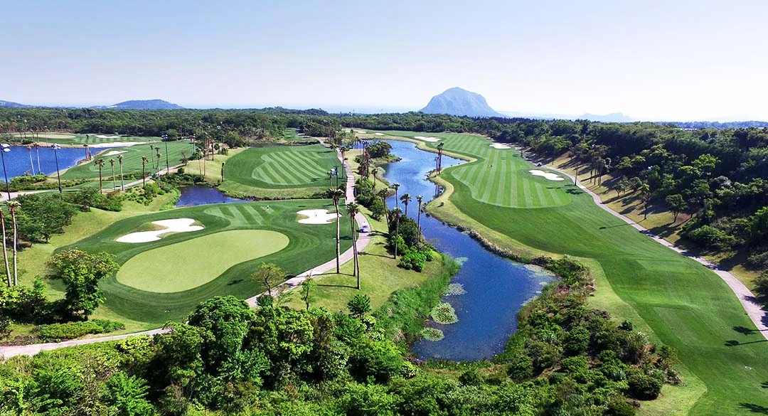 Teddy Valley Golf course fairways, water hazards and cart paths in Jeju