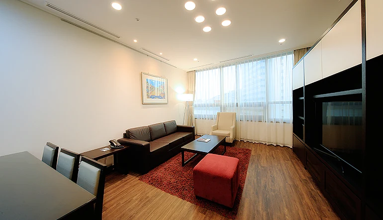 Living and dining area in a Seoul serviced apartment