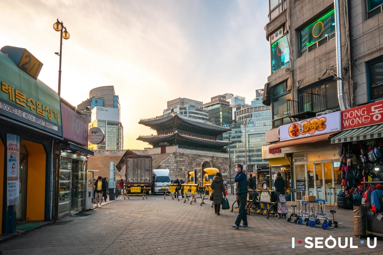 Namdaemun Gate beside the market streets in Seoul