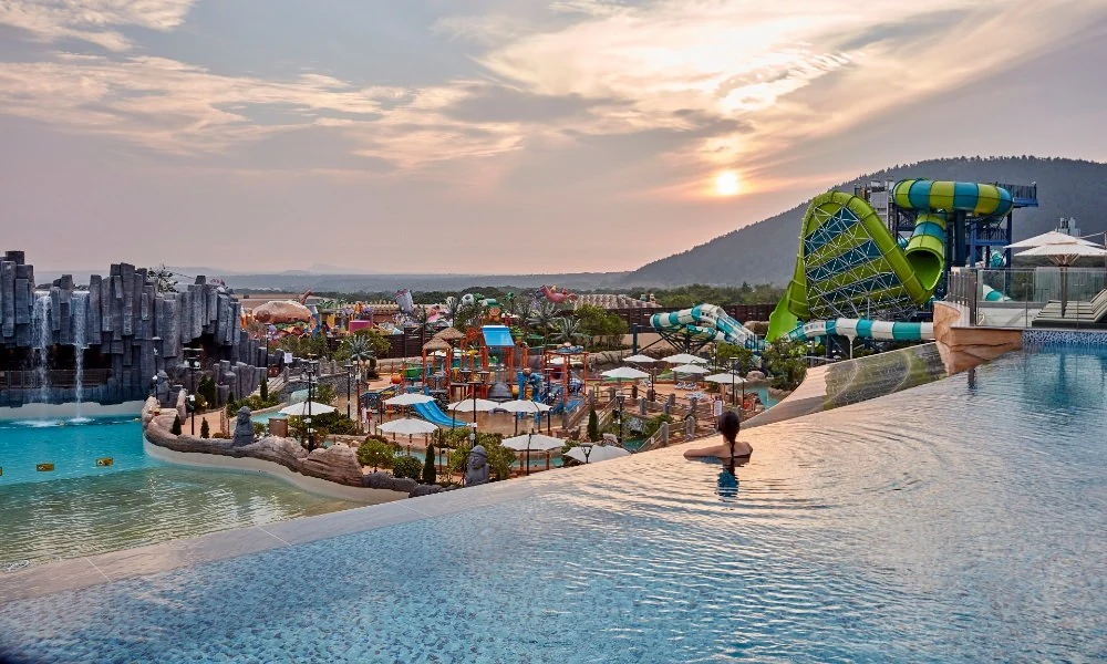 Outdoor water park and pools at Jeju Shinhwa World