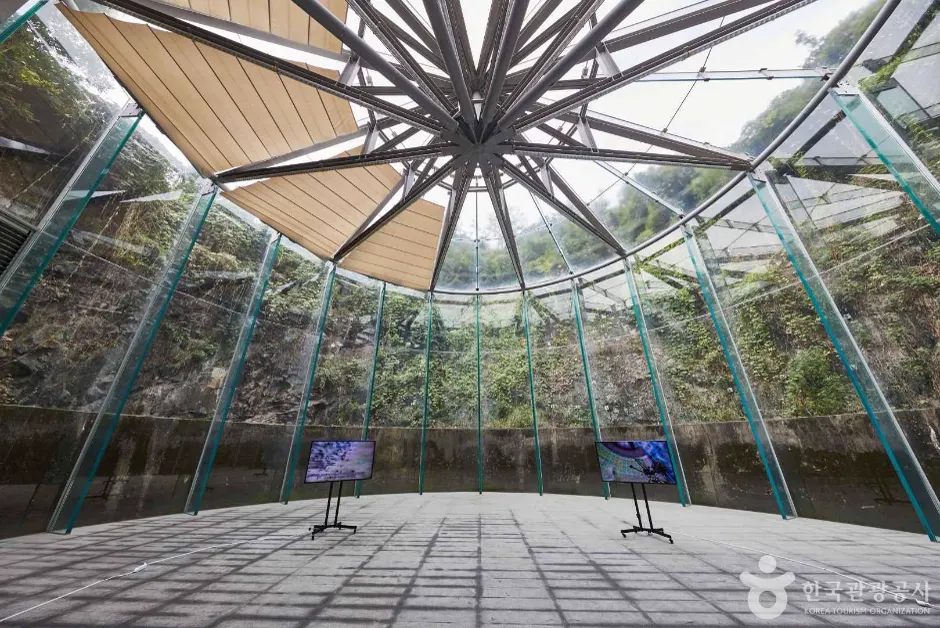 Glass-roofed interior of an exhibition tank at Oil Tank Culture Park